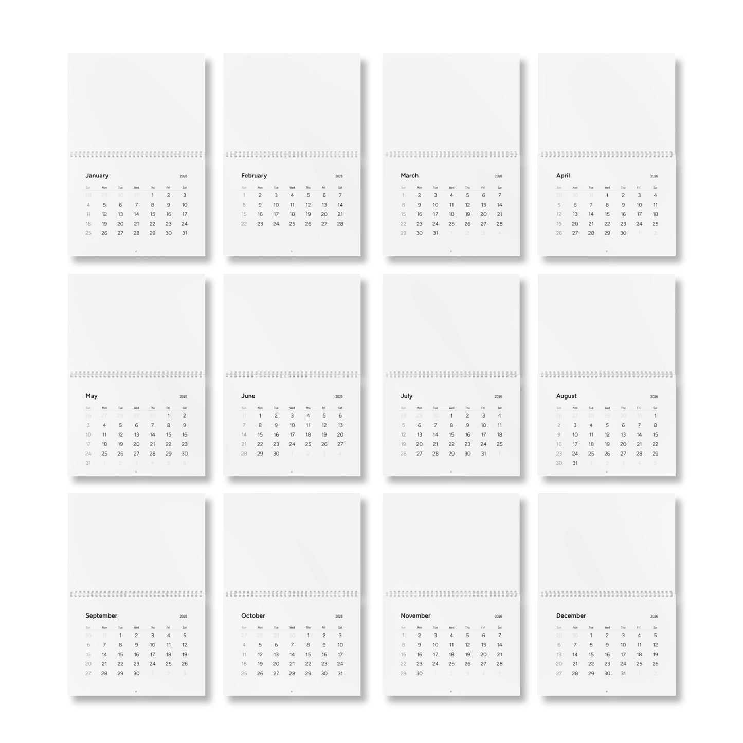 2026 Minimal Wall Calendar — Clean Monthly Planner